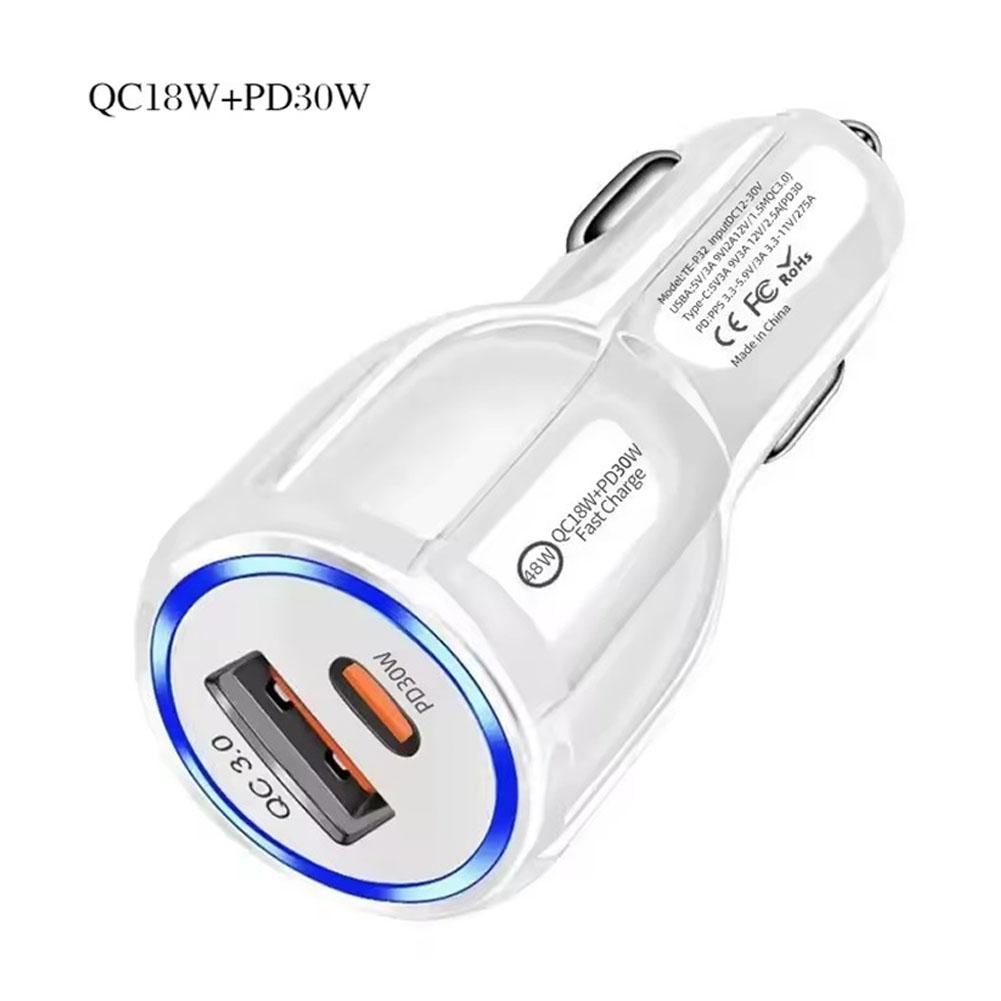 1PCS QC5.0 PD 30W Universal Fast Charging Car Adapter USB Car Charger Socket Cigarette Lighter 60W Dual Fast Charging For Phone