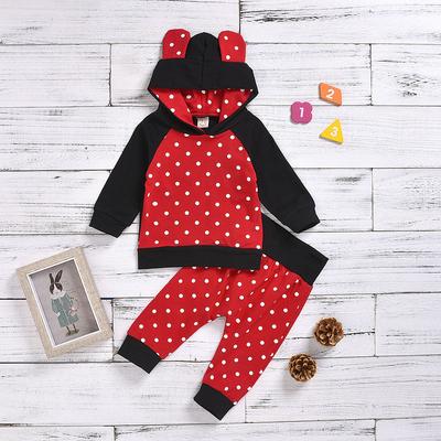 Newborn Infant Baby Girls Boys Dot Print Hooded Tops Sweatshirt Pants Outfits