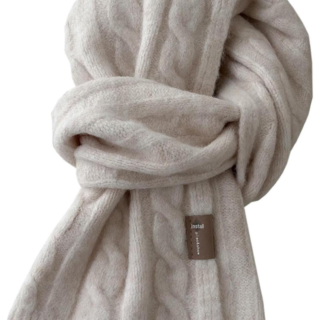 Korean Retro Pattern Wool Blend Scarf - Warm, All-Match, Unisex Winter Neckwear
