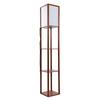 Modern Oak Wooden Fabric Floor Lamp with Built In Shelving Units for Lounges Hallway   Brown