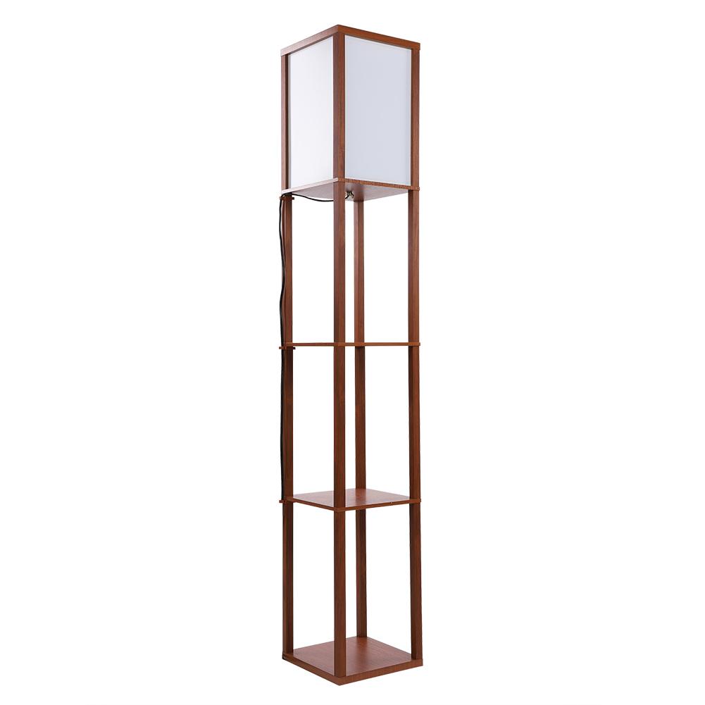 Modern Oak Wooden Fabric Floor Lamp with Built In Shelving Units for Lounges Hallway   Brown