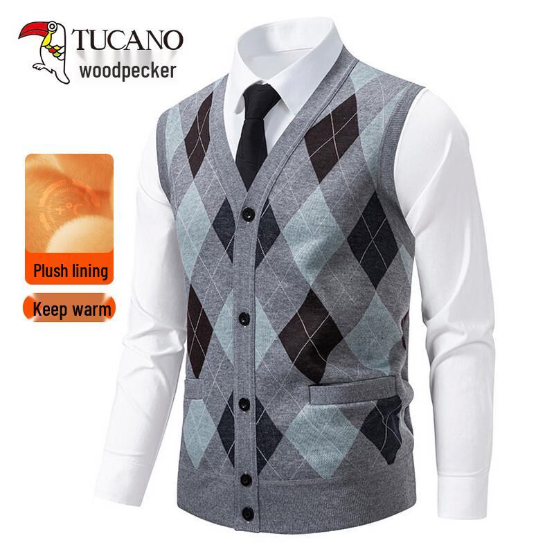 TUCANO Men's Argyle V-Neck Cardigan Sweater Vest