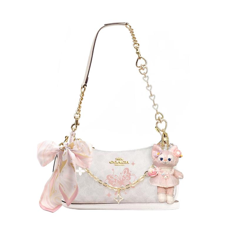 

COACH shoulder bag [Customized bag] Teri 25 brand micro-label detachable strap bow silk scarf extension chain When Listening to Cicada Basic Model білий