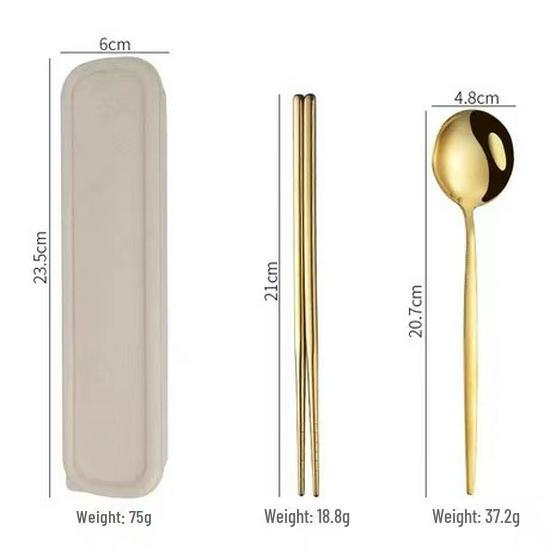 Stainless Steel Portable Tableware Set: Chopsticks, Spoon, Fork - Customizable Student/Outdoor Gift with Logo.