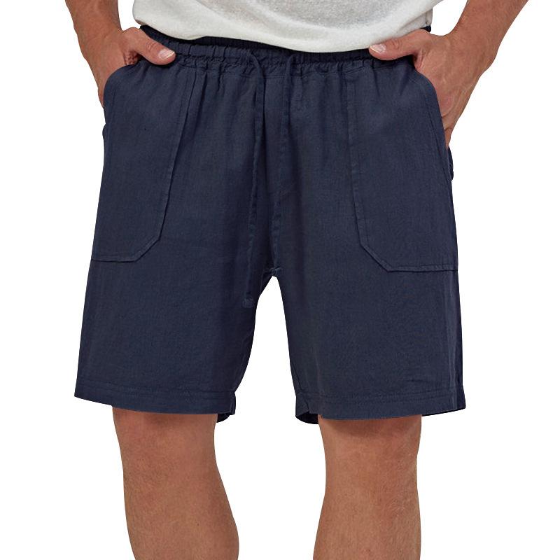 Men Linen Casual Shorts, Elastic Drawstring Waist Big Patch Pocket Loose Fit Lightweight Summer Beach Walking Shorts With Side Pockets Multiple Colors
