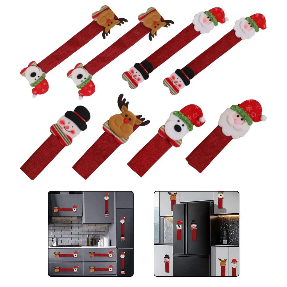 Polyester Christmas Handle Covers for Refrigerator and Kitchen Appliances Featuring Santa Snowman Bear Elk Designs