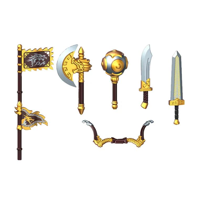 MOC Medieval Military Building Blocks Weapon Figure Accessories Shoulder Armour Helmet Bow Cape Hat Sword Brick Toy Gift X038