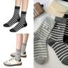 Striped Cotton Crew Socks with Cute Panda Embroidery for Women and Teens Korean Preppy Student Middle Tube Socks Hosiery