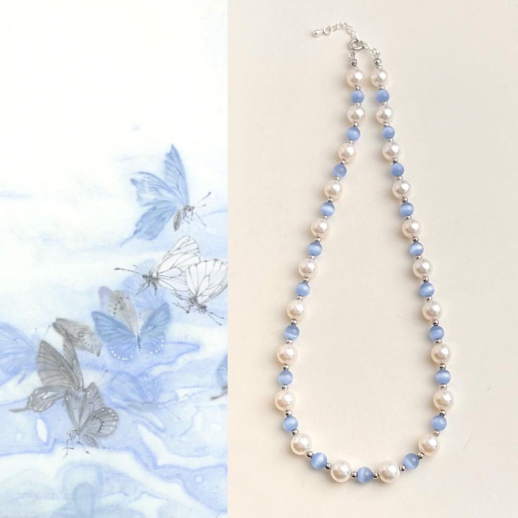 Glass bead cat's eye necklace, artistic and retro