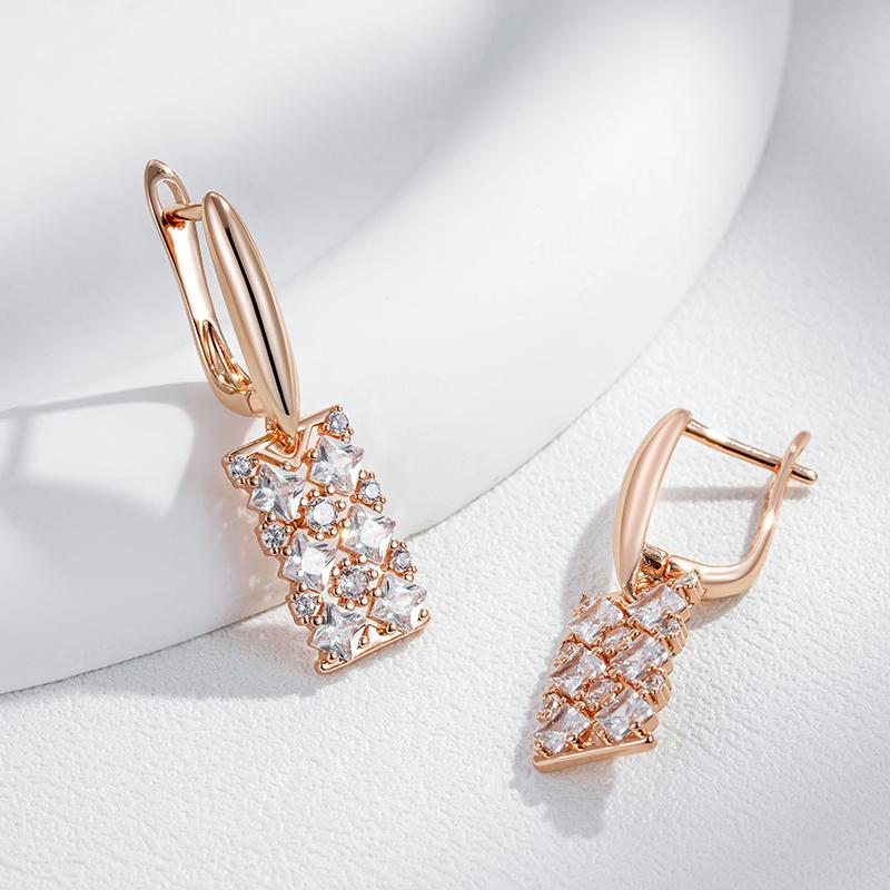 Full Paved White Zircon Luxury Wedding Earrings for Women Square Hollow Dangle Jewelry