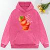 Creative Strawberry Juice Prints Washed Hoodie Y2K Couple Street Hoody Vintage Oversize Clothing Sweatshirt