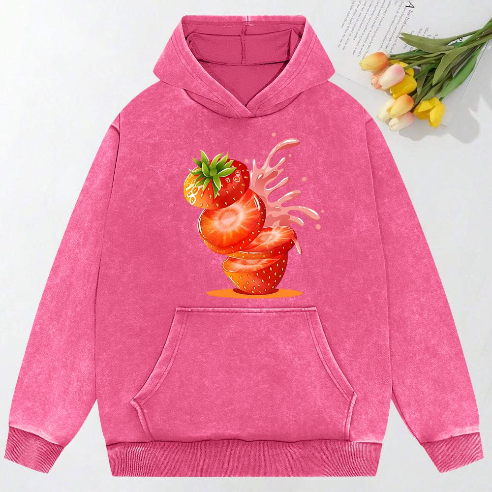 Creative Strawberry Juice Prints Washed Hoodie Y2K Couple Street Hoody Vintage Oversize Clothing Sweatshirt