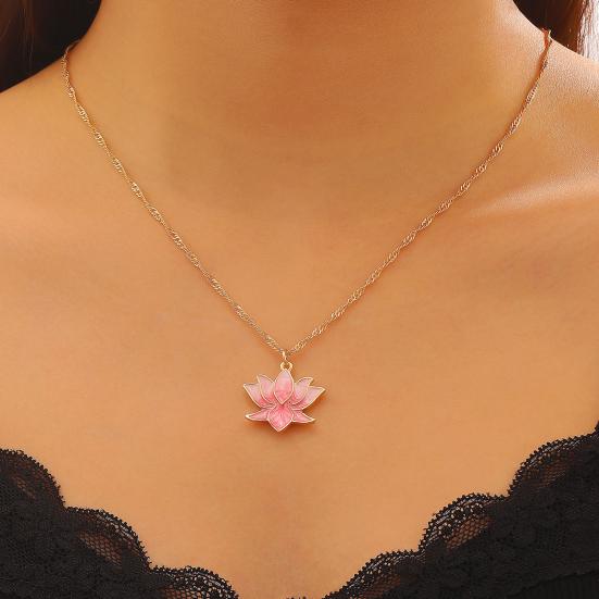 Lotus Pendant Necklace Enamel Lotus Flower Necklace Oriental Style Elegant Twist Chain Necklace Jewelry Gift for Women And Girls