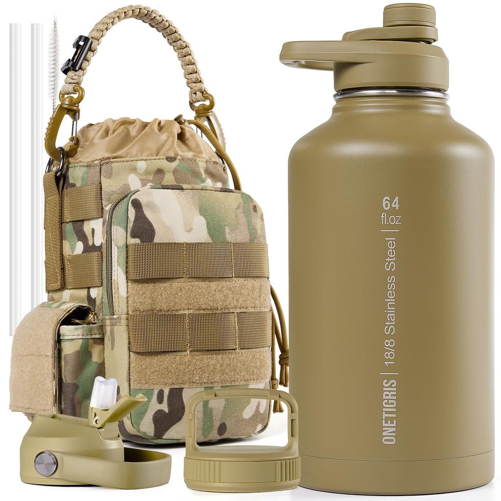 OneTigris Stainless Steel Water Bottle Set with Vacuum Keeps Hot or Includes 3 Replacement 2 and 1 Wide Easy To Perfect for Outdoor the and School