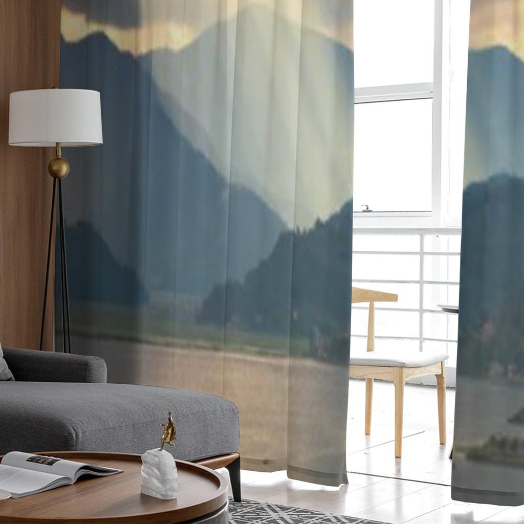 Sonnenlicht Wolken Hügel See Luxuriöser Chiffon Transparente Vorhänge für Wohnzimmer Schlafzimmer Dekoration Fenster Voiles Tüllvorhang