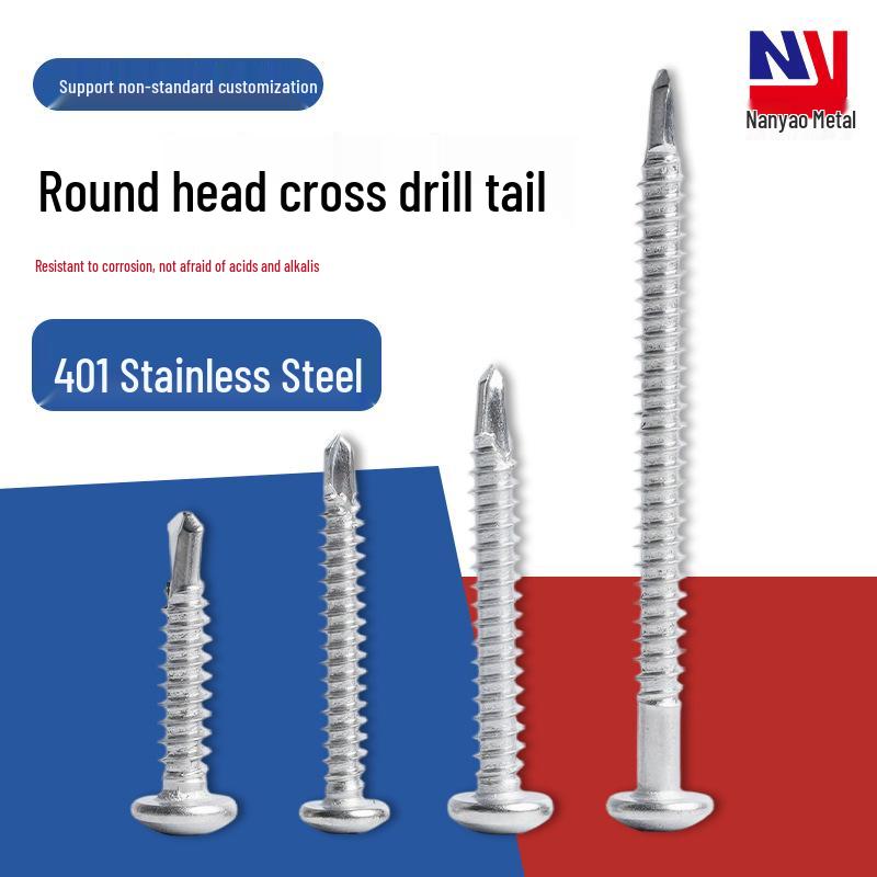 Round Head Self-Drilling Screw, Zinc-Plated, Stainless Steel