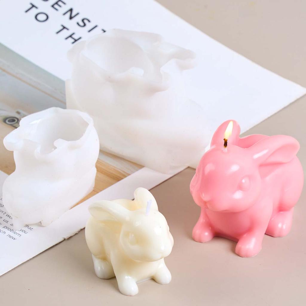 3D Cute Rabbit Silicone Candle Mold DIY Easter Bunny Ornament Gypsum Molds Soap Concrete Resin Crafts Making Home Decor Supplies