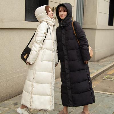 Women Cotton Coat Hooded Long Sleeve Pockets Side Slit Hem Down Jacket Solid Color Pockets Thickened