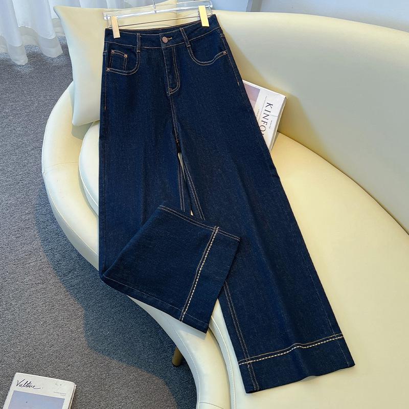 Women's Denim Blue Wide-Leg Jeans - Spring/Autumn 2026 Fashion: Curved Straight-Leg Style