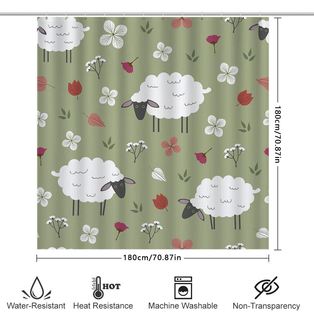 Modern Farmhouse Sheep Pattern Shower Curtain Green Decor Home Decoration Waterproof Liner For Bathtub In Bathrooms