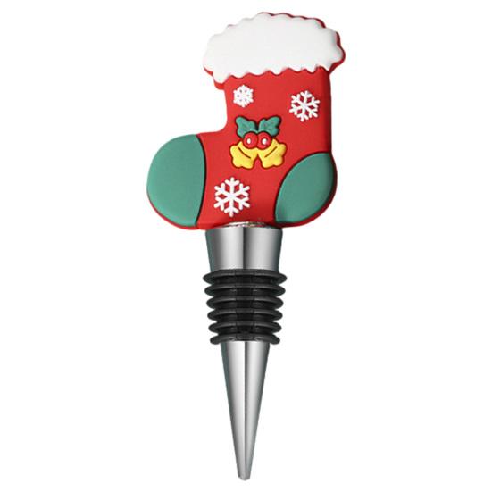 Stainless Steel Wine Stoppers Christmas Bottle Stopper, Reusable Cork, Decorative PVC Cartoon Toppers Design, Airtight Sealing Plugs for Freshness