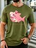 Cute Pink Shark With Red Gems Unisexs Front T Shirt Japanese Text Sea Animal Graphic Tee Casual Short Sleeve Top Shark Lover Gift