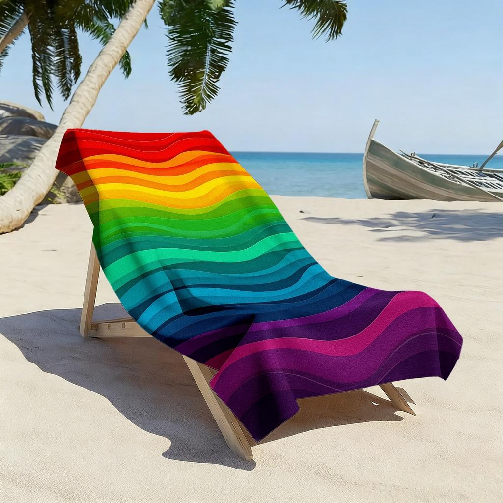 Rainbow Wavy Tapestry Flat Print Colorful Beach Towel for Pride Party Bedroom Living Room Decor Aesthetic Wall Hanging