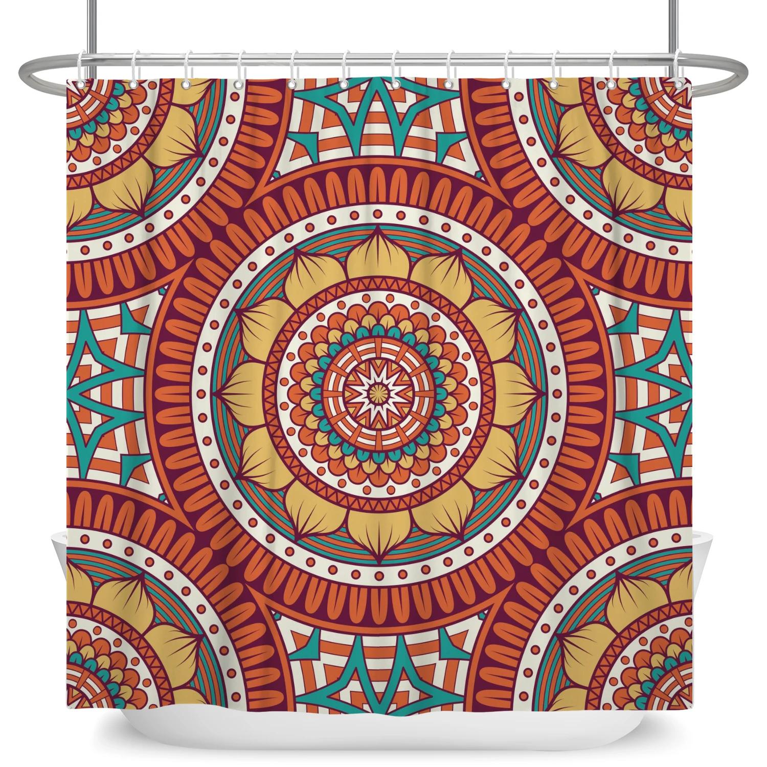 

Mandala Flowers Waterproof Shower Curtain Polyester Fabric Bohemian Style Home Bathroom Bathtud Decoration Curtain With 12 Hooks 90x180cm