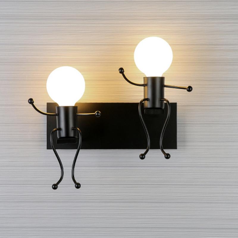 Kreative Humanoide LED Wandleuchte E27 Eisen Cartoon Kleiner Mann Schaukel Wandlampe Kunstdekor für Schlafzimmer Kinderzimmer Wandleuchte Beleuchtung