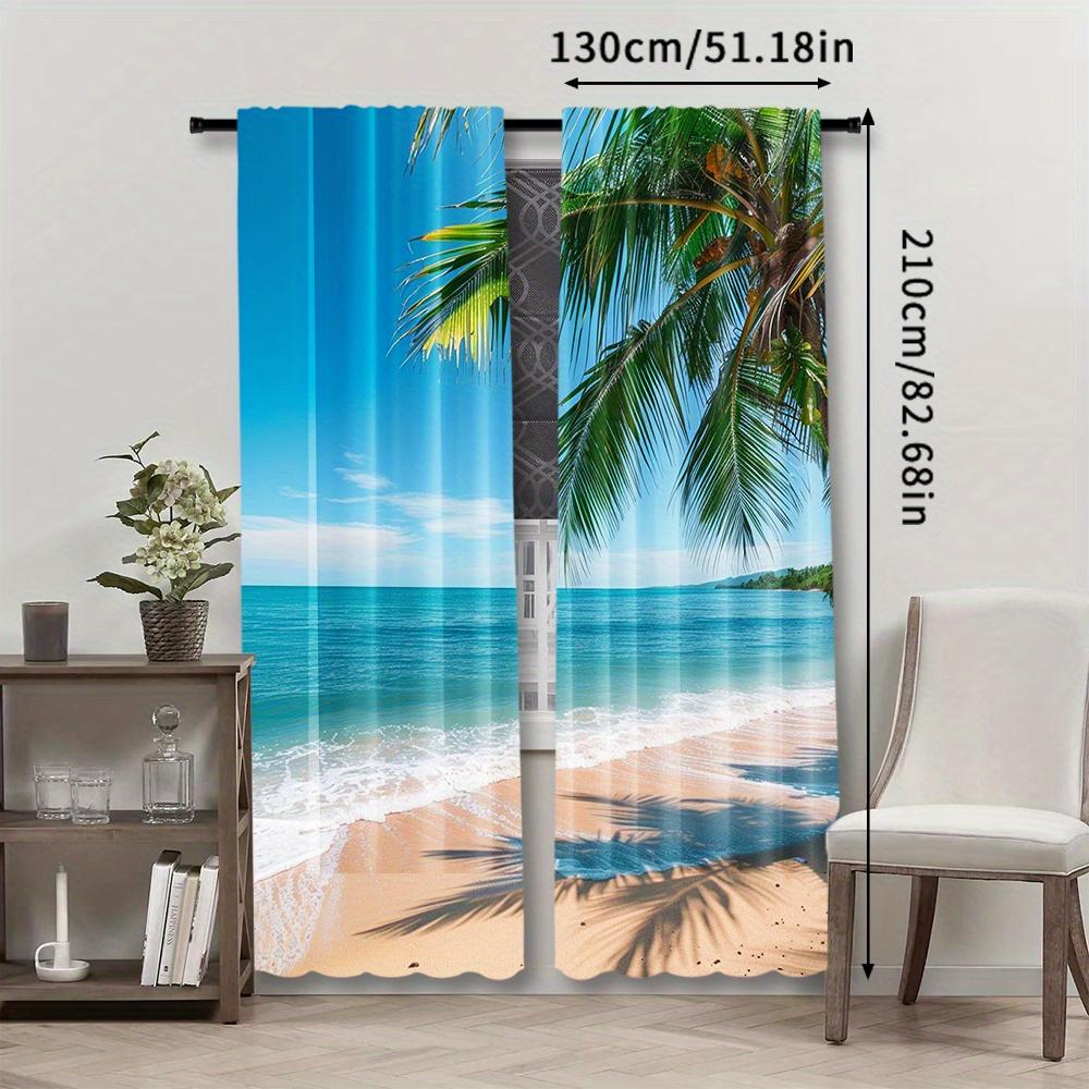 2Pcs Polyester Tropical Beach Treatment Printing Window Curtains Birthday Party Decoration Backdrop Drapes for Living Room