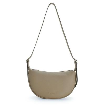 Barcos Half-Moon Shrink Leather Shoulder Bag, Larger Than It Looks, for Casual and Formal Wear, Women's, Taupe