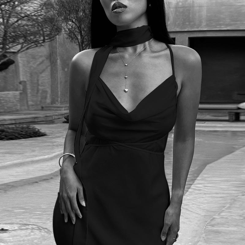 Autumn Women's Fashion Long Dress Celeb Style Sexy Slim Satin Ribbon Slip Dress