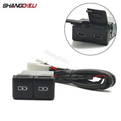 For Toyota Camry Avalon Highlander Levin RAV4 Car Charger Dustproof Socket Dual Type-C Charging Outlet Power Adapter