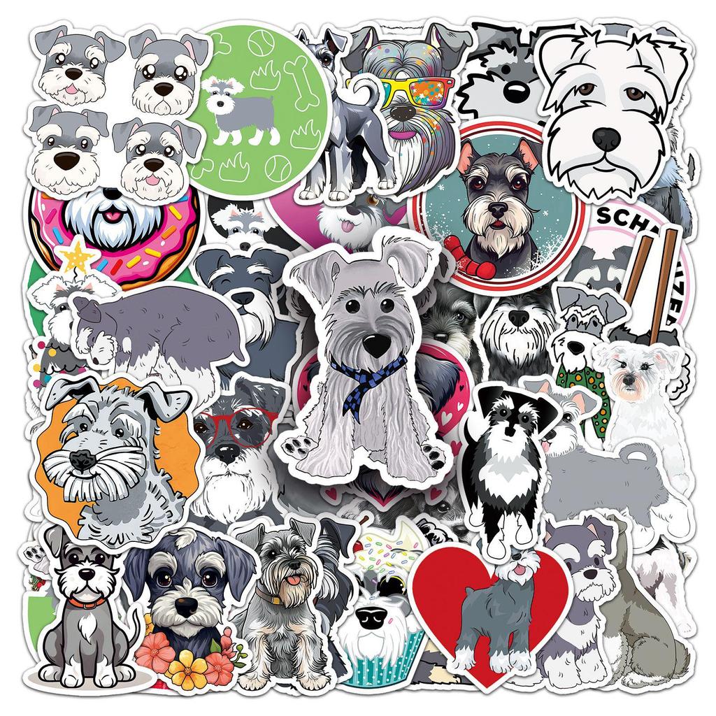 50 Cute Schnauzer Stickers: Adorable Cartoon Dogs & Puppies for Water Bottles, Journals & More