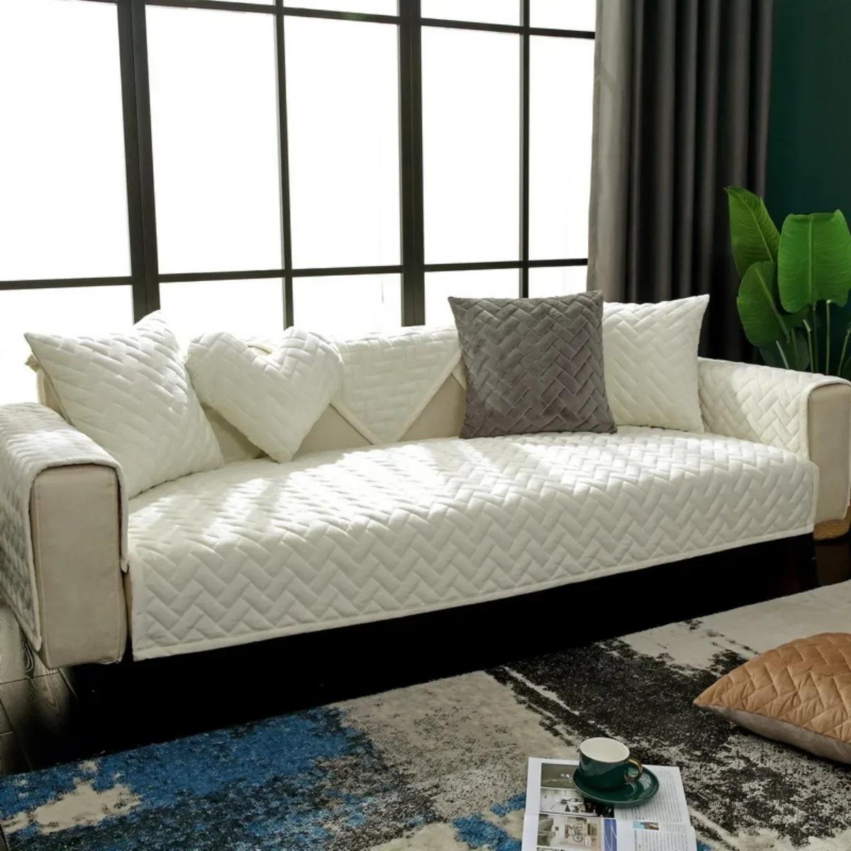 

Cotton Fabric Four Seasons Universal Non-Slip Sofa Cushion Modern Simple Combination Sofa Cushion Cover Towel Housses De Canapé 70x70cm белый