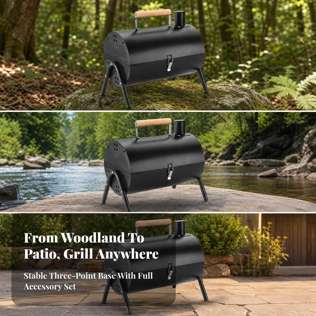 Portable Charcoal Grill Lidded Folding Easy To Assemble for Patio