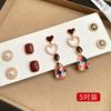Silver needle love geometric pearl earrings autumn and winter elegant retro temperament earrings light luxury high-end earrings women