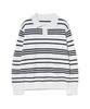 IRONYPORNO WHITELINE 86-Iroj358 Collared Neck Small Striped Long Sleeve Knit White