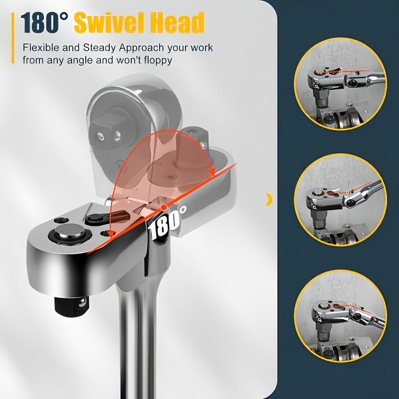 6PCS Ratchet Wrench Set 1/4 3/8 1/2 Inch Dual Pawl Ratchets with Extension Rod Chrome Molybdenum Steel Tool