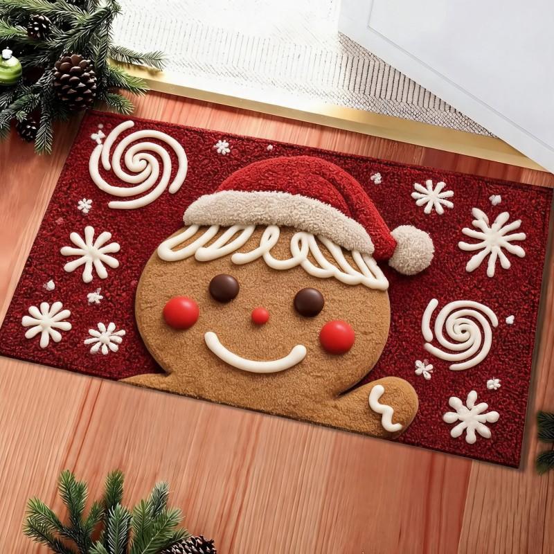 Christmas Snowman Red Star Pattern Doormat Non Slip Absorbent Floor Rug for Entryway Kitchen Bathroom Holiday Decor