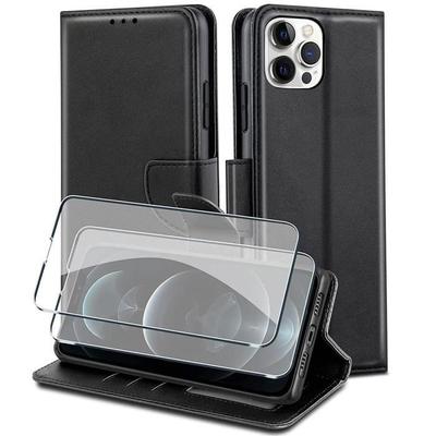 Case for iPhone 13 Pro Max (6.7) Black PU Leather Wallet Case and 2 Tempered Glasses