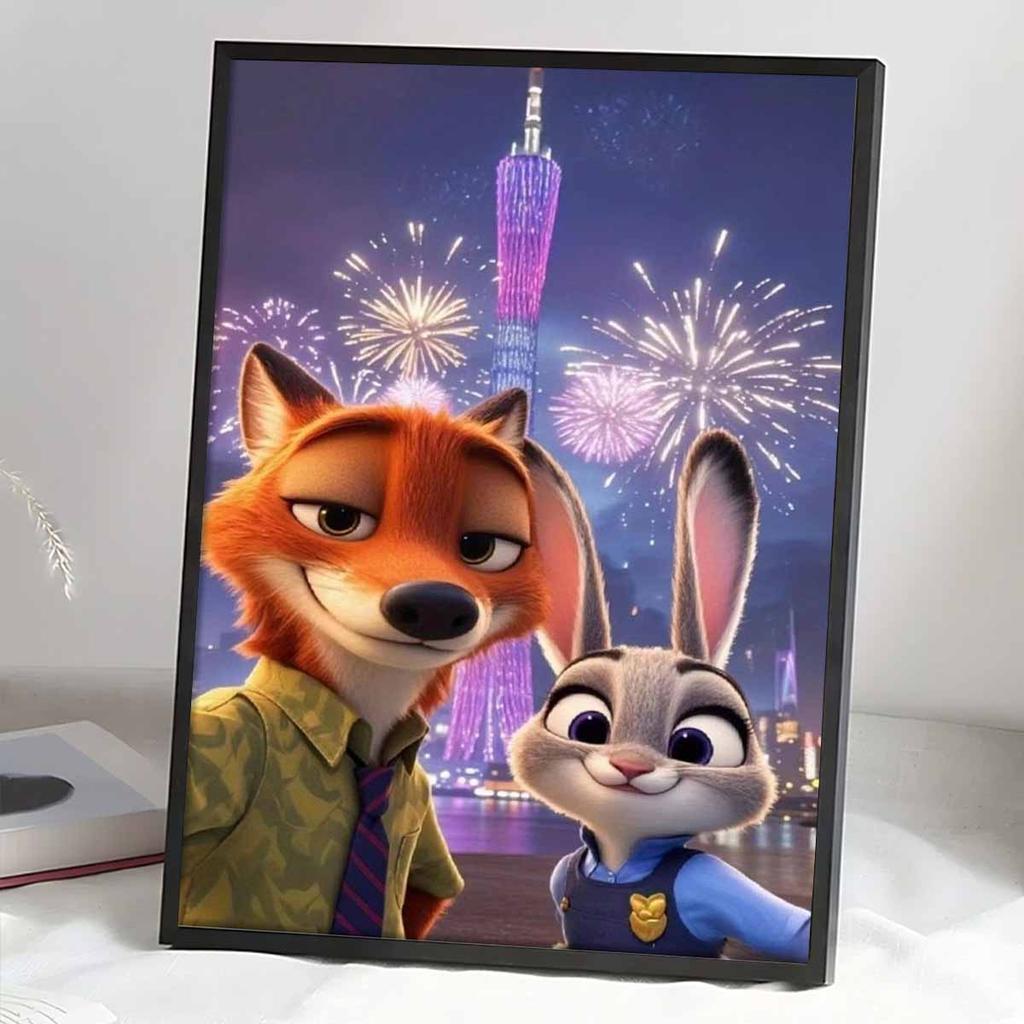 Diamantmosaik Buntes Diamantbild Nick und Polizistin Judy Das Kaninchen Vollrund Stickerei Cartoon Kreative Hobbys Wanddekor