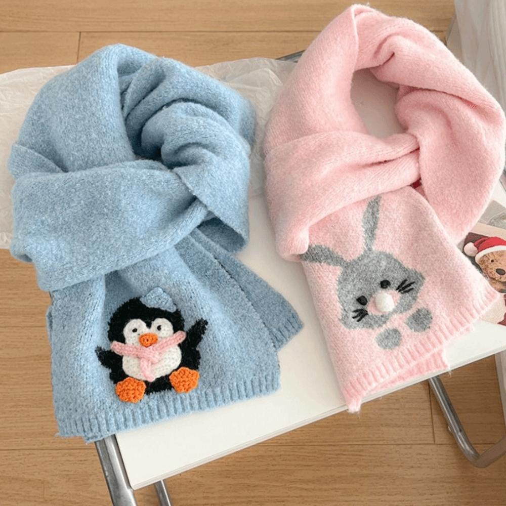 Colorful Cartoon Embroidery Scarf Sweet Winter Neck Warmer Cashmere Knitted Scarf  Autumn Winter
