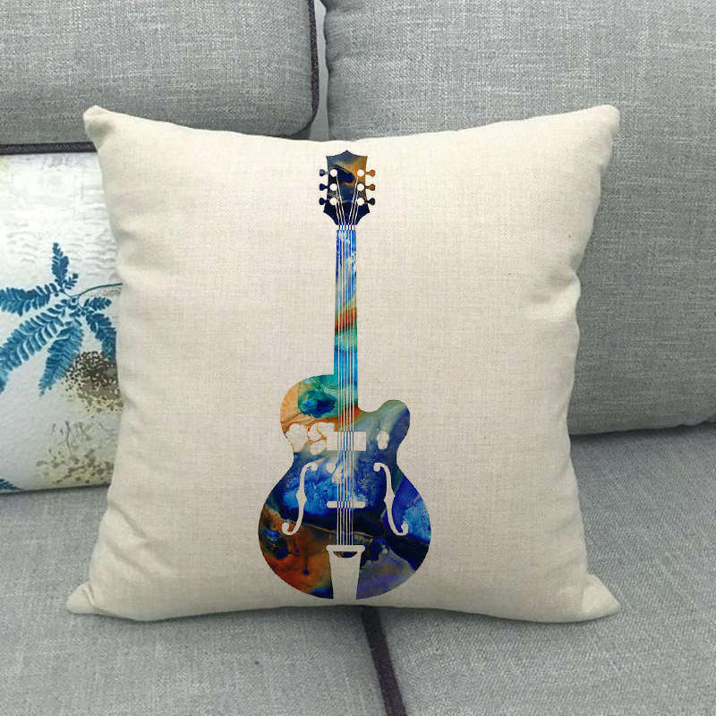 Oil Painting, Color Painting, Musical Instrument Digital Printing Short Plush Pillow Covers For Car Sofa Office Cushion Cover