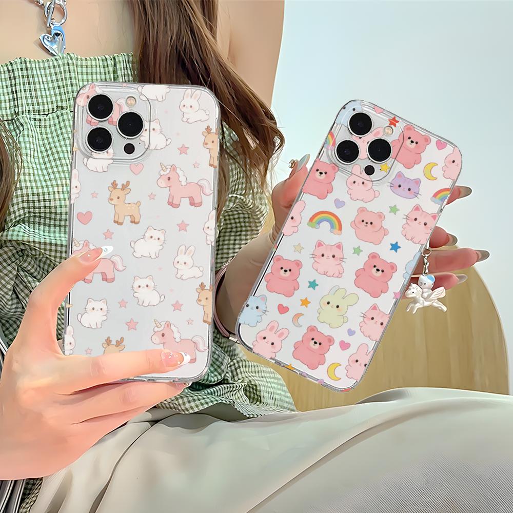 Cute Animes Puppy Kitten Clear TPU Mobile Case for iPhone 17 16 15 14 13 12 11 X XR XS Air Pro Max Plus Mini Colorful Cover