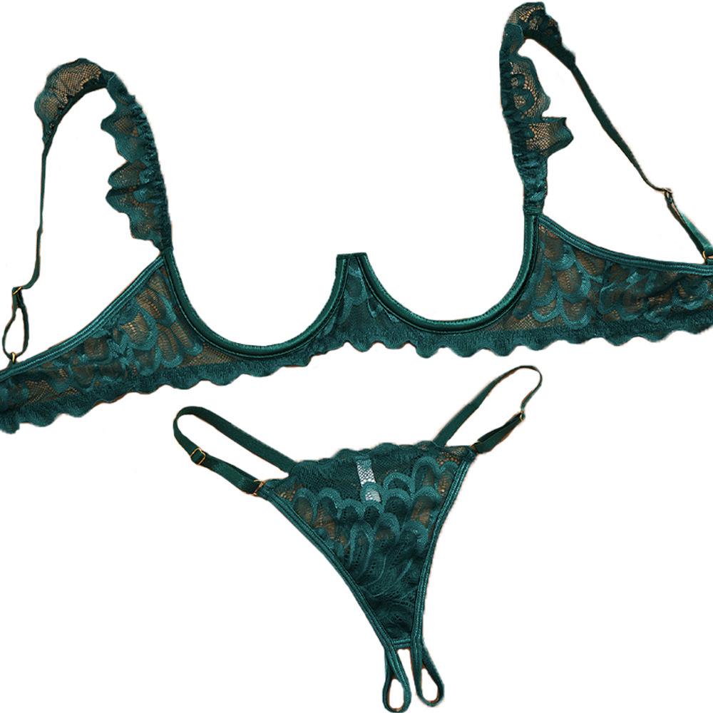 Blumen-Spitzen-Dessous-Set ohne Schritt: Zweiteiler mit Nippel-Enthüllung und sexy Cut-Out-Design