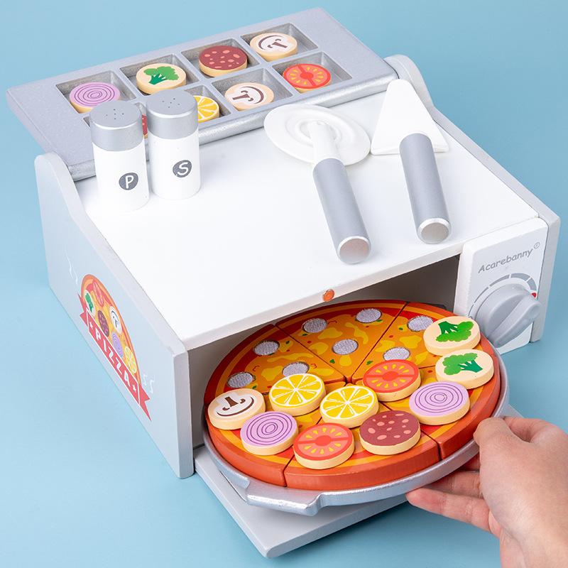 Wooden Play House Pizza Oven Cecile Simulation Kitchen Cooking Cutlery Set Educational Baby Toys
