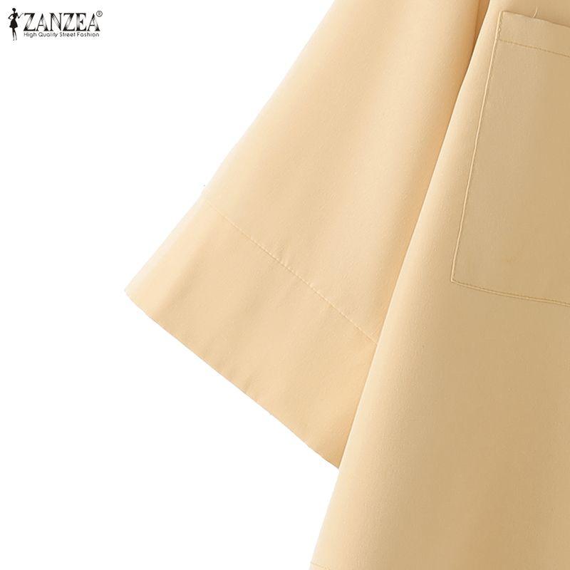 ZANZEA Womens 3/4 Sleeve Lapel Button Down Loose Cropped Shirt Blouse
