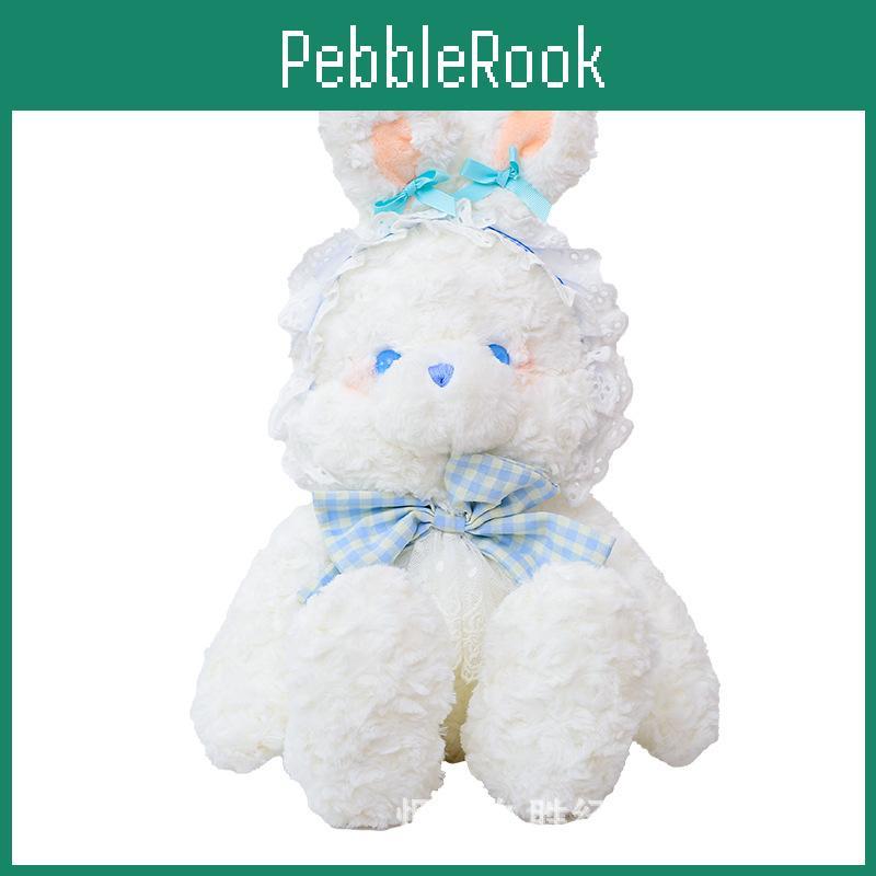 Plush Rabbit Bear Doll With Lace And Checkered Bow Decor For Girls Kids Birthday Gift And Sleep Support
