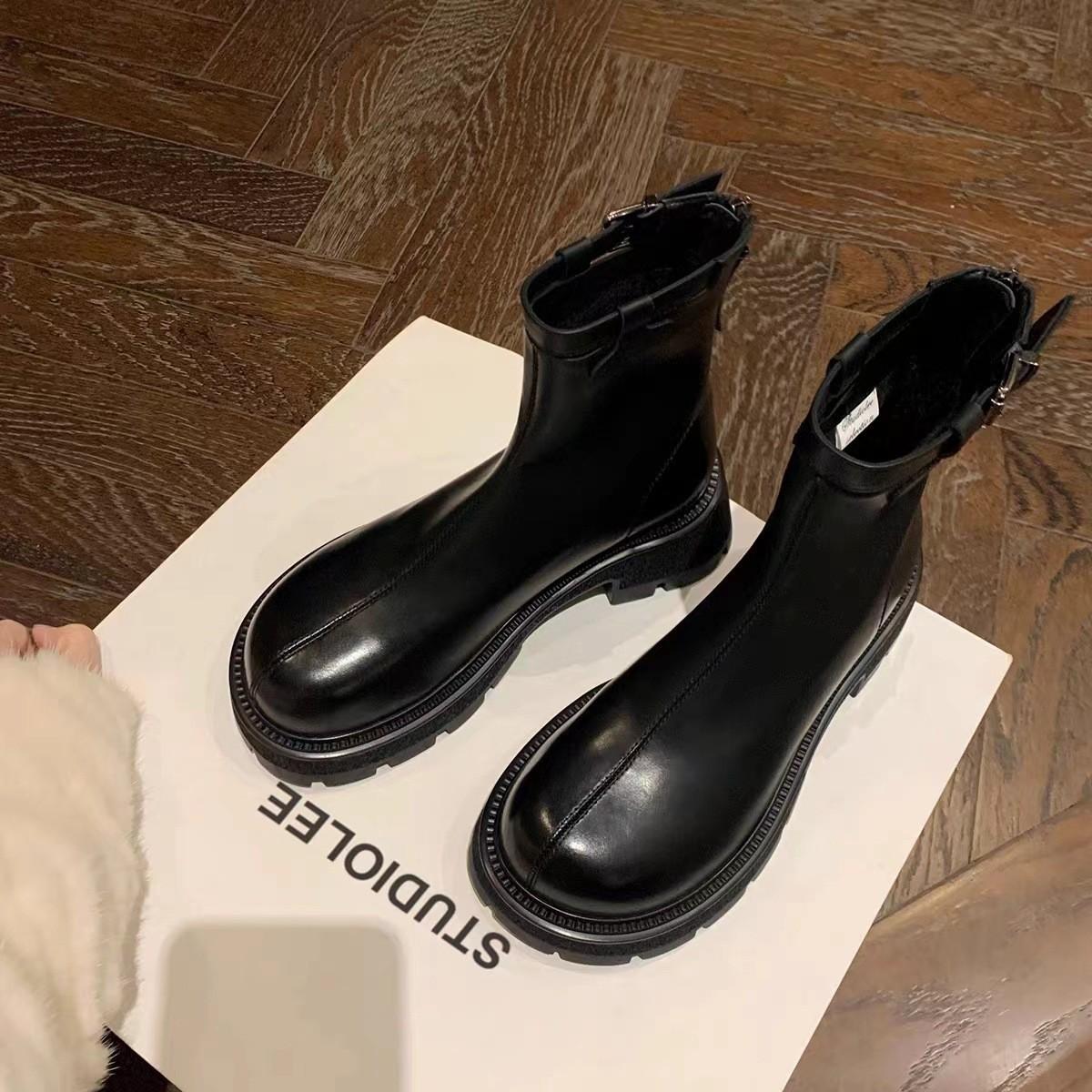 

Cowhide~ Grape Mom same Martin boots women s platform British style short boots thin boots Chelsea boots spring and autumn single boots 38